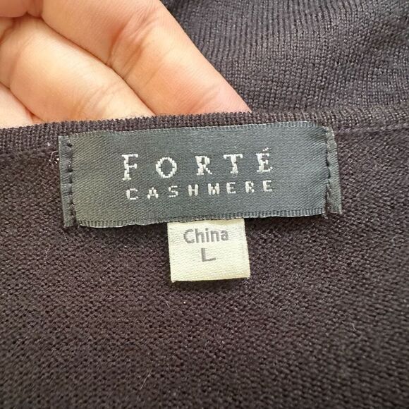 Fortè Cashmere Black Drape Neck Cashmere Sweater size Large Lightweight - Picture 5 of 6